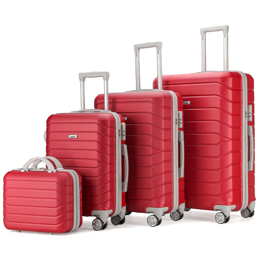 Set 4 Valigie Rigide Bordeaux Trolley Bagaglio con Beauty Case Viaggio Easy Roll