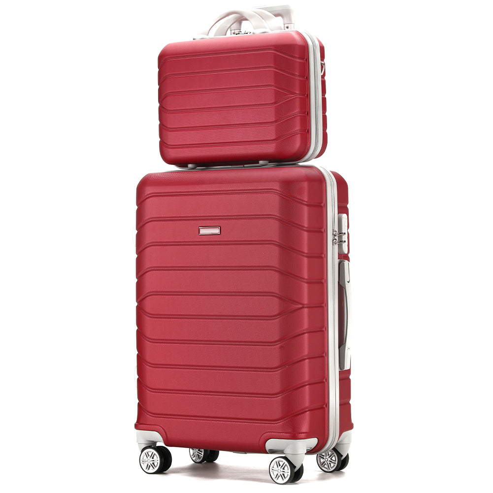 Set 4 Valigie Rigide Bordeaux Trolley Bagaglio con Beauty Case Viaggio Easy Roll