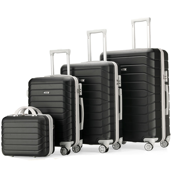 Set 4 Valigie Rigide Nero Trolley Bagaglio con Beauty Case da Viaggio Easy Roll