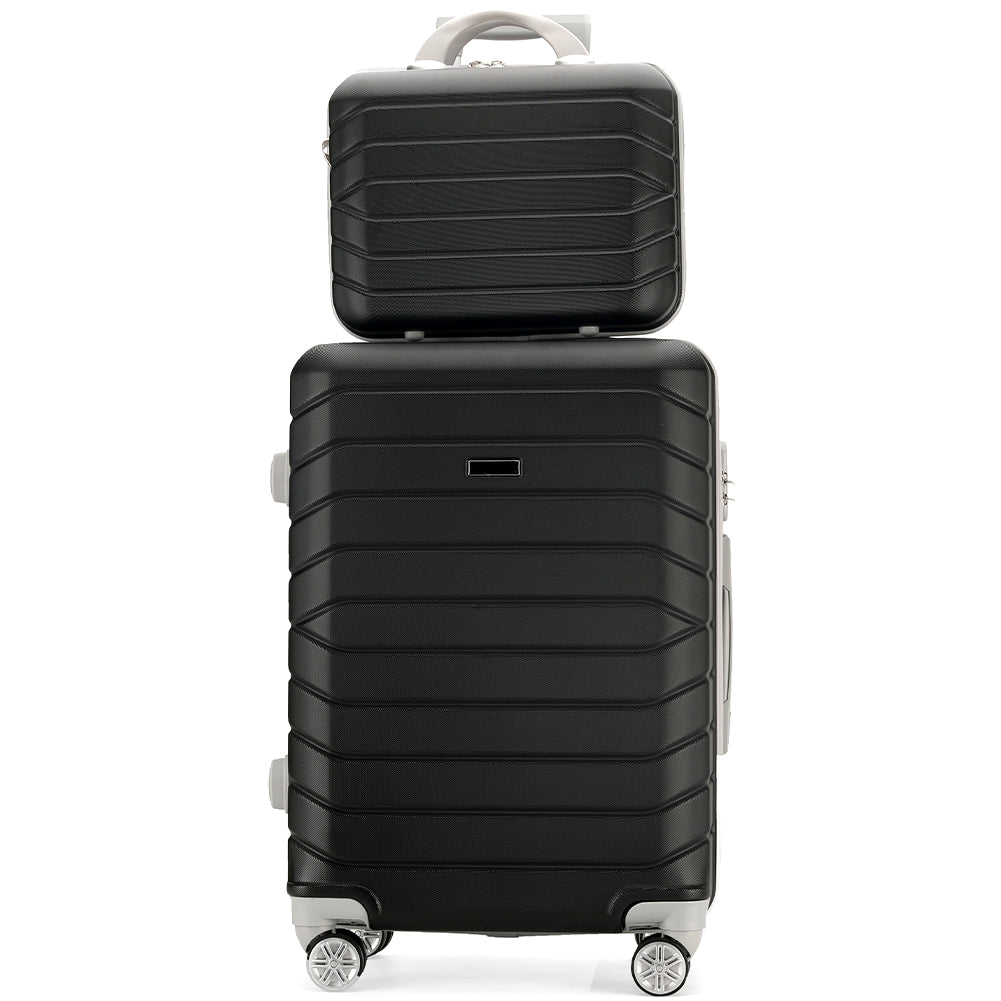 Set 4 Valigie Rigide Nero Trolley Bagaglio con Beauty Case da Viaggio Easy Roll