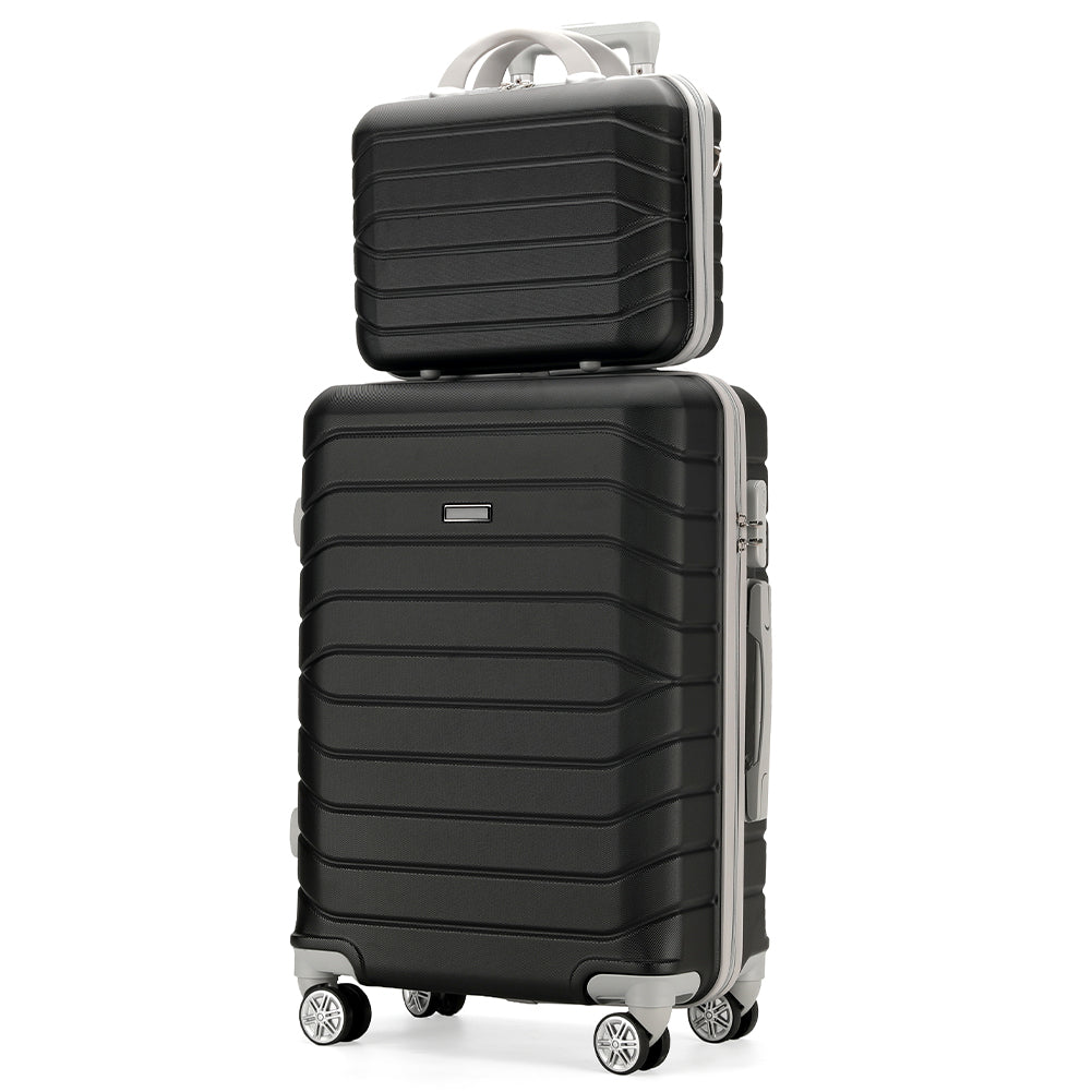 Set 4 Valigie Rigide Nero Trolley Bagaglio con Beauty Case da Viaggio Easy Roll