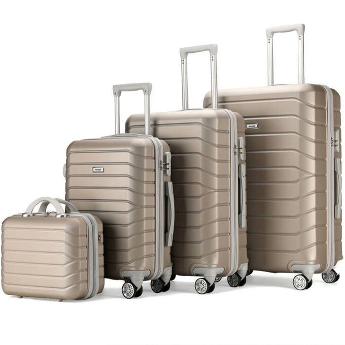 Set 4 Valigie Rigide Champagne Trolley Bagaglio con Beauty Case Viaggio EasyRoll