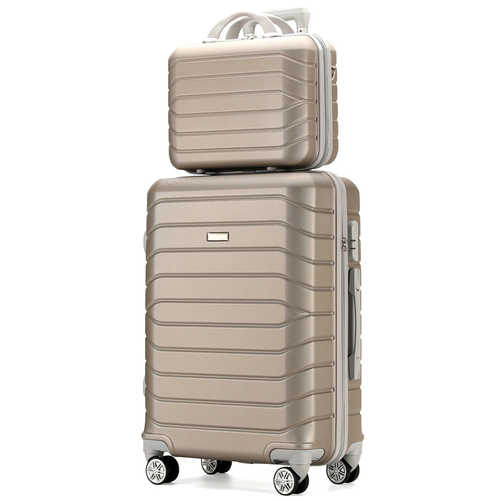 Set 4 Valigie Rigide Champagne Trolley Bagaglio con Beauty Case Viaggio EasyRoll