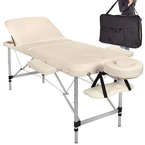 Lettino Massaggi Alluminio Pieghevole 3 Zone Fisioterapia SPA Beige 12kg + Borsa