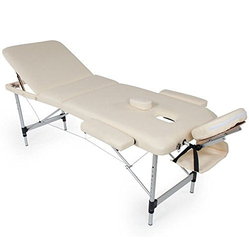 Lettino Massaggi Alluminio Pieghevole 3 Zone Fisioterapia SPA Beige 12kg + Borsa