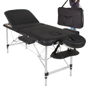 Lettino Massaggi Alluminio Pieghevole 3 Zone Fisioterapia SPA Nero 12kg + Borsa