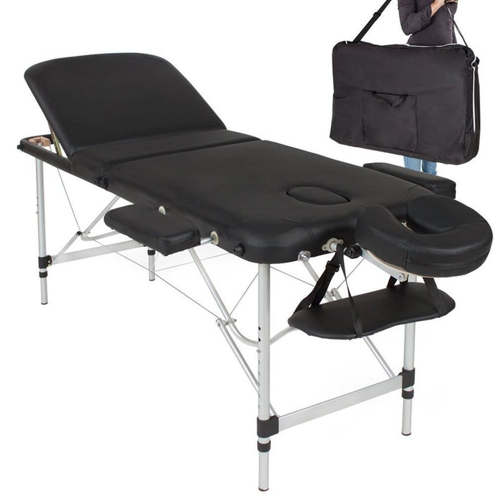 Lettino Massaggi Alluminio Pieghevole 3 Zone Fisioterapia SPA Nero 12kg + Borsa