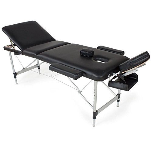 Lettino Massaggi Alluminio Pieghevole 3 Zone Fisioterapia SPA Nero 12kg + Borsa