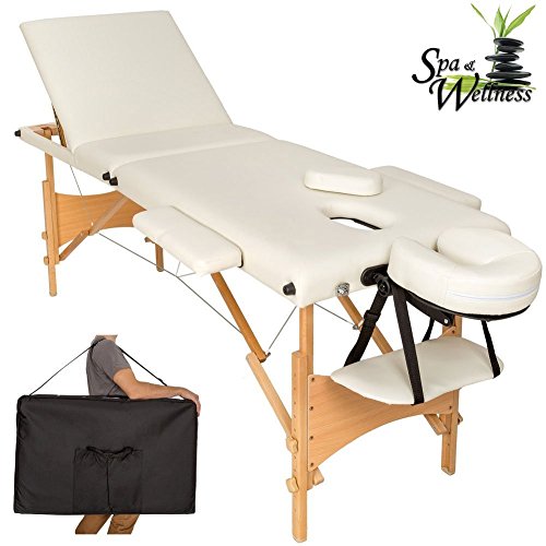 Lettino Massaggi Portatile in Legno 3 Zone Fisioterapia Estetista Zona SPA Beige