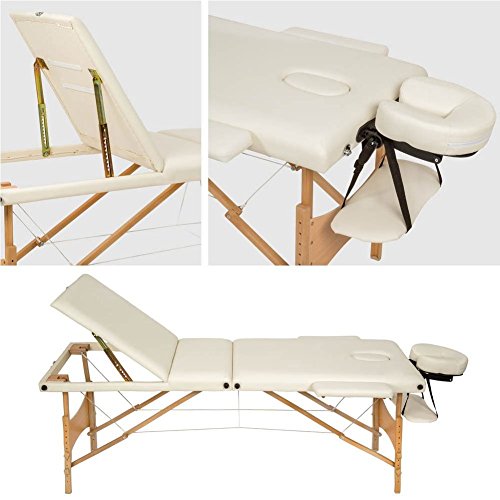 Lettino Massaggi Portatile in Legno 3 Zone Fisioterapia Estetista Zona SPA Beige