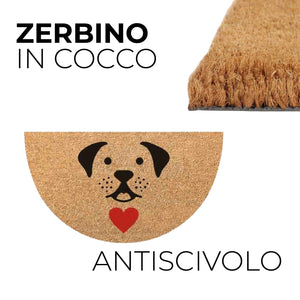 Zerbino in Cocco 36x68cm Fondo in Gomma 1.6cm Decoro Cane Antiscivolo