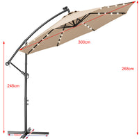 Ombrellone Giardino 3mt con Luce LED Solare Palo Decentrato con Carrucola Ecru