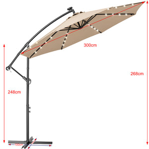 Ombrellone Giardino 3mt con Luce LED Solare Palo Decentrato con Carrucola Ecru