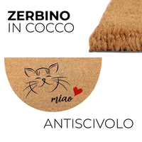 Zerbino in Cocco 38x68cm Fondo in Gomma 1.6cm Decoro Gatto Antiscivolo