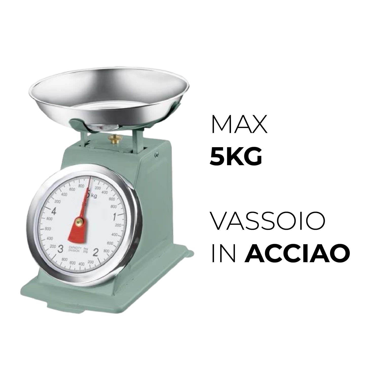 Bilancia da Cucina in metallo Shabby Verde Max 5 Kg Analogica Vassoio in Acciaio