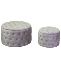 Set 2 Pouf Contenitore Ø50 cm e Ø70 cm in Tessuto Velluto Grigio