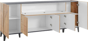 Credenza 4 Ante + 1 Anta Ribalta 200x40x82 cm Sunrise Acero Pereira e Ardesia