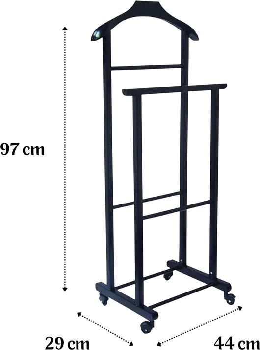 Indossatore da camera doppio in legno di faggio, porta abiti Ambrogio colore Nero Tomaino