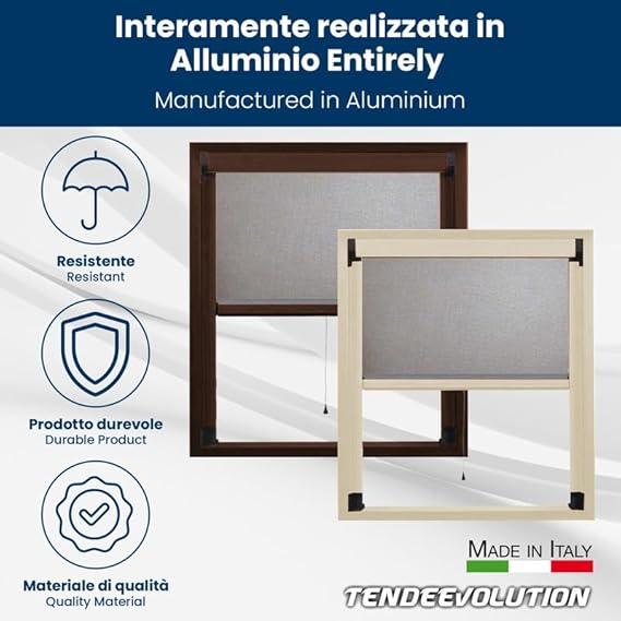 Zanzariera Avvolgibile Sali e Scendi Su Misura Largh. 0,60 x Alt. 1,70m Struttura Argento con Freno, Protezione Insetti