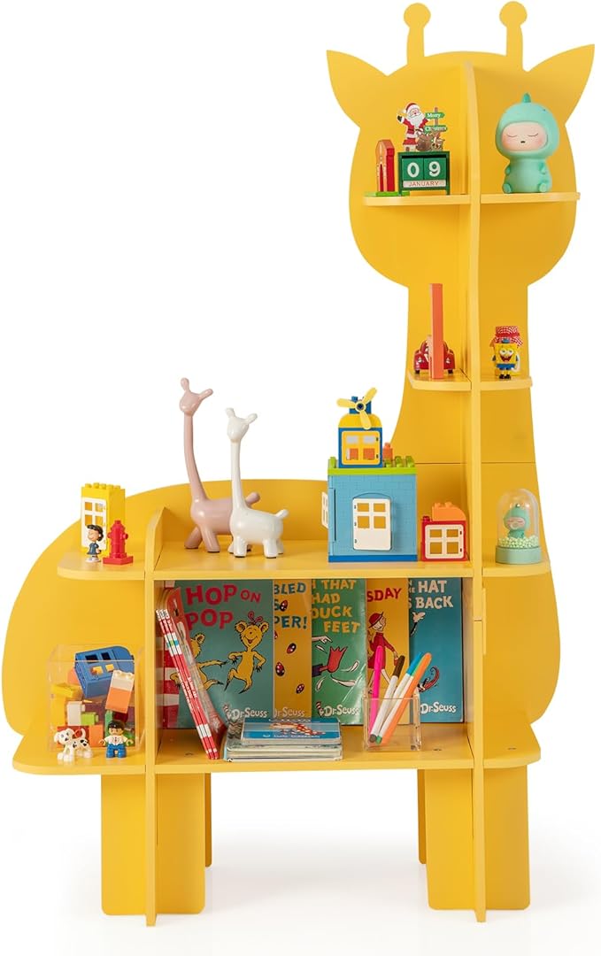 Libreria in Legno per Bambini, Organizzatore di Archiviazione Giocattoli con Ripiani, Adorabile Scaffale con Anti-Ribaltamento per Stanza dei Bambini Sala Giochi Asilo (Giraffa)