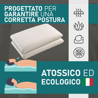 Coppia Cuscino Sfoderabile Aloe Vera e Memory 70x40 H 15cm con Sacca da Viaggio