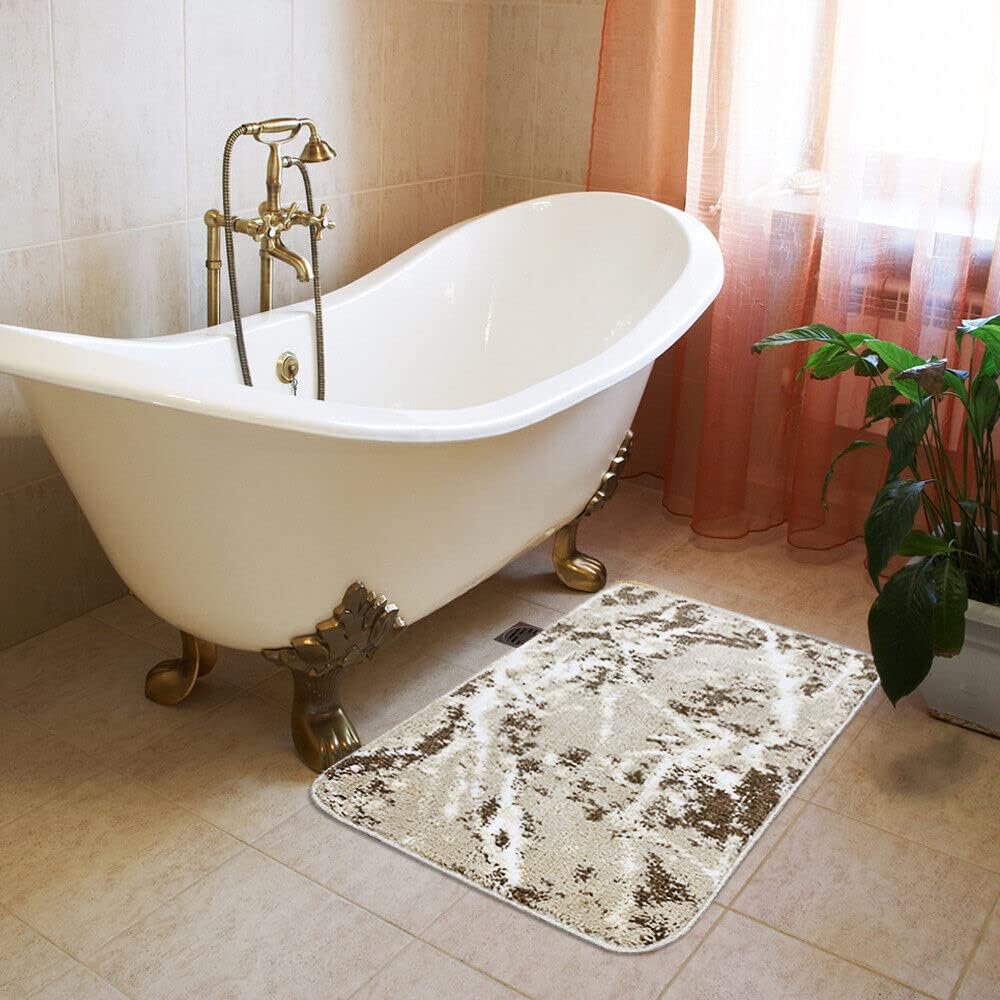 Tappeto Salotto Bagno 60x120 cm Effetto Marmo Arredo Camera Scendiletto Pelo Corto Beige