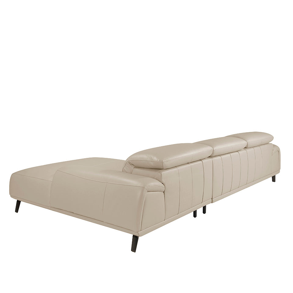 Divano con chaise longue in pelle di vacchetta color tortora