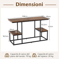 Tavolino Consolle a 2 Livelli con Ripiani, Tavolo per TV da 50 Pollici, Tavolino Versatile e Moderno per Soggiorno, Camera da Letto e Ingresso, 108 x 40 x 65 cm, Marrone