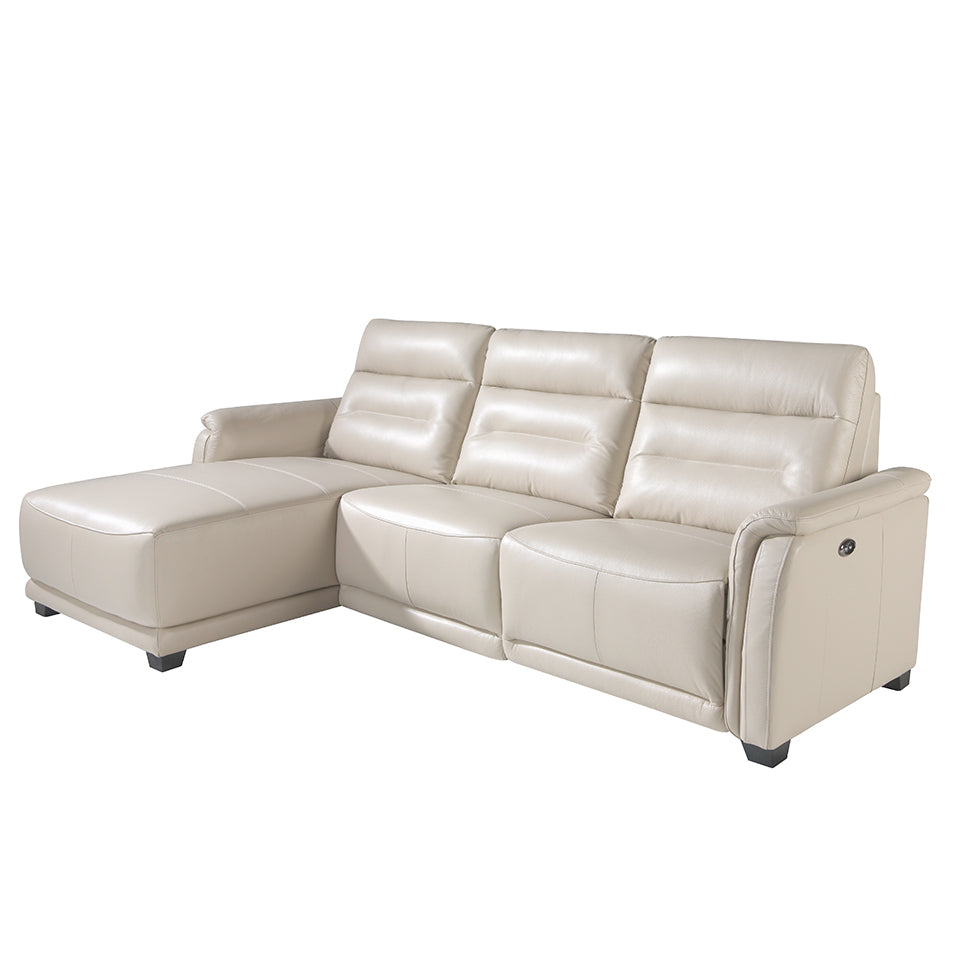 Divano chaiselongue in pelle e con relax