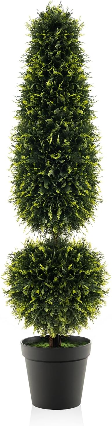 Albero Artificiale di Bosso da 120 cm, Piante Finte da Interno ed Esterno con Viti Naturali, Foglie in PE e Vaso Riempito di Cemento, Decorazione per Casa, Nessun Montaggio Richiesto