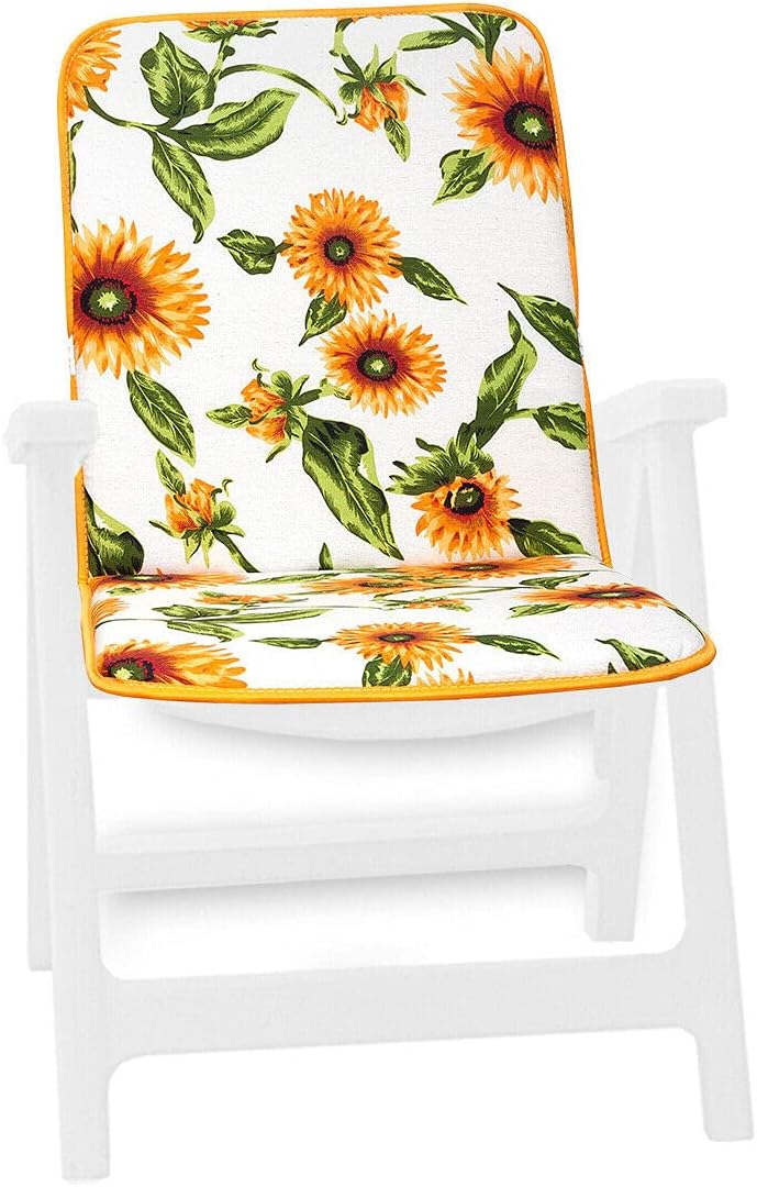 Cuscino Sedia Poltrona Morbido Girasoli Coprisedia Giardino Interno Esterno Made In Italy Bianco