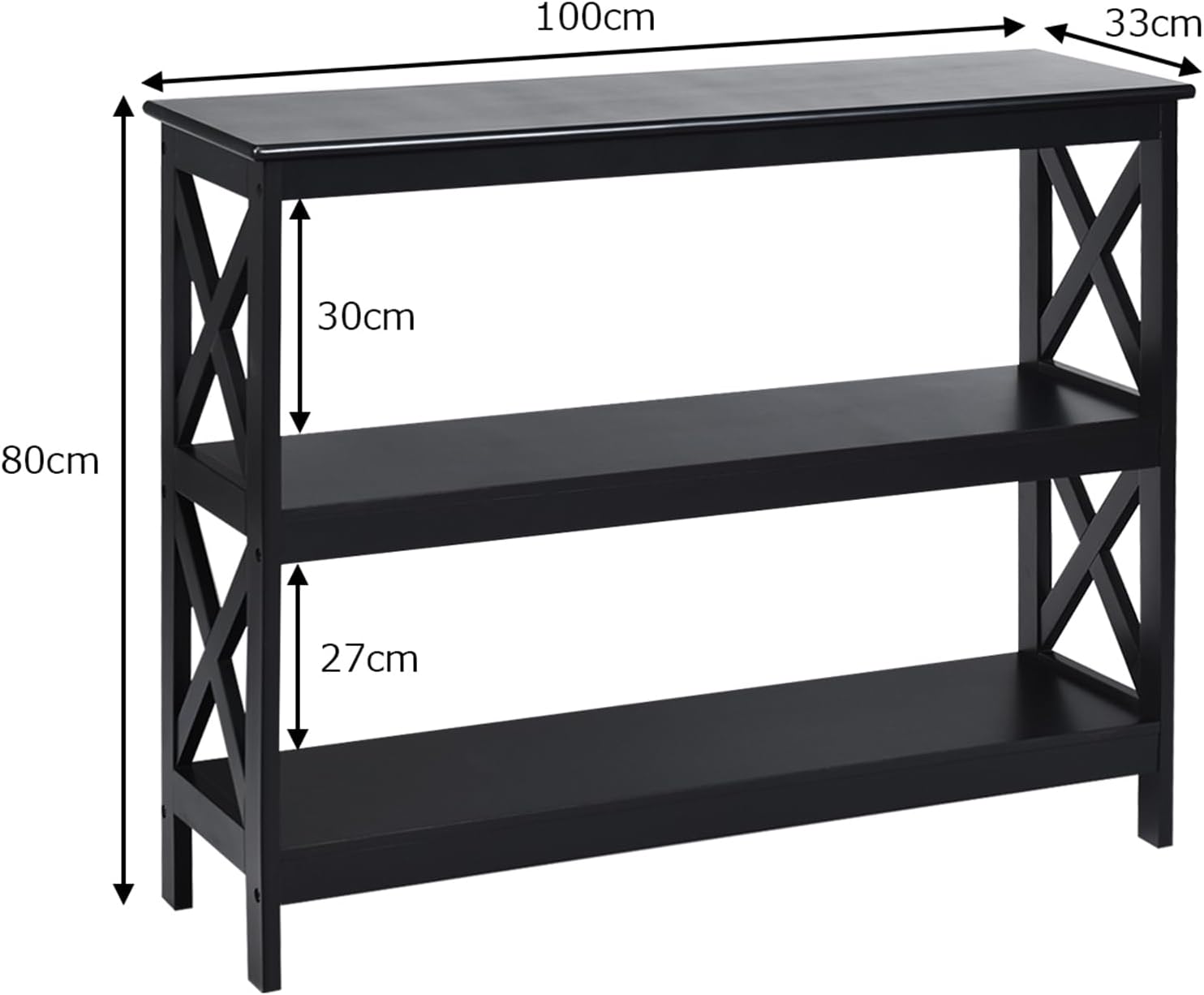 Tavolo Consolle a 2/3 Ripiani, Tavolo d’Ingresso in Legno, Mobile Multifunzionale per Soggiorno e Corridoio, 100 x 30 x 80cm, Portata Massima 30 kg (3 Ripiani, Nero)