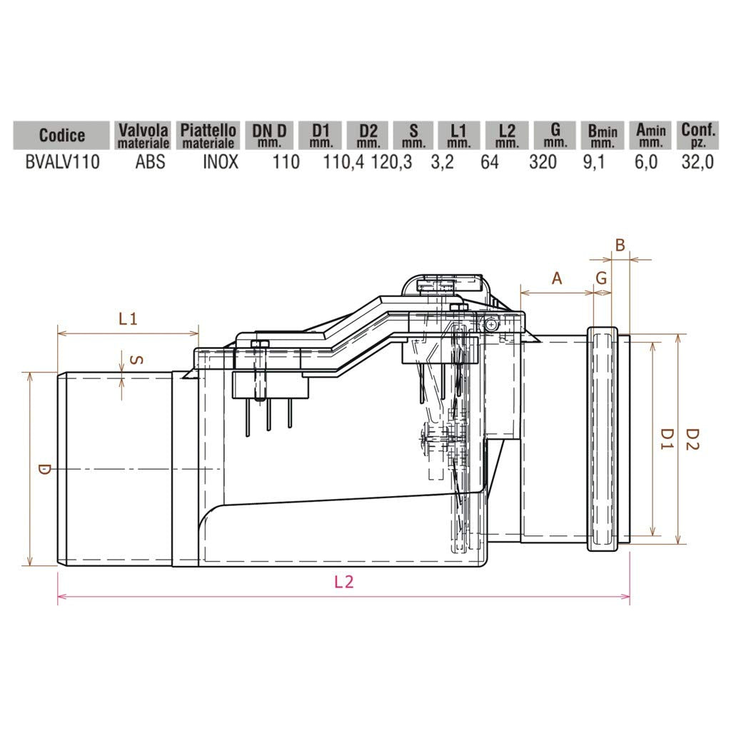 Valvola antireflusso DM 110 in abs e inox BVALV110 Bampi