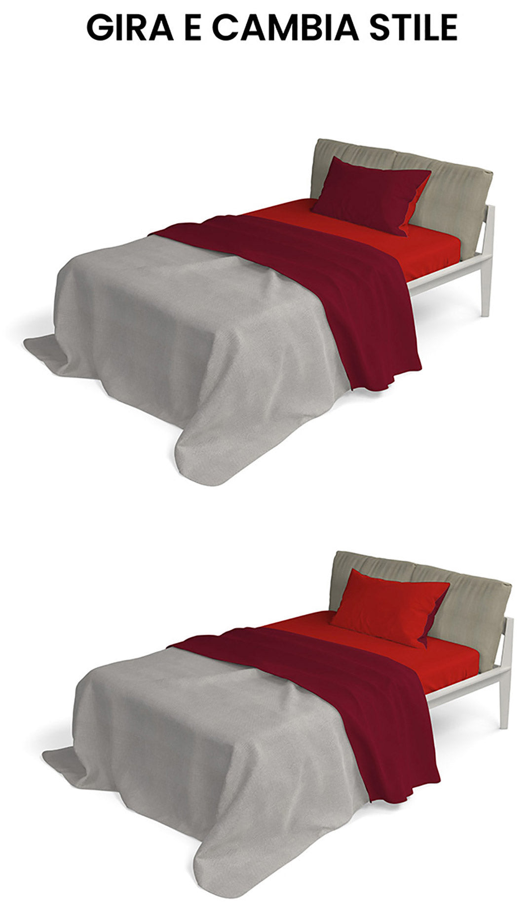 Set Lenzuola Sopra Sotto e Federe Doubleface Rosso/Bordeaux Singolo