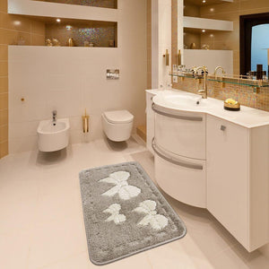 Tappeto Bagno Scendiletto Camera 50x110 cm Fiocchi Morbido Assorbente Antiscivolo Lavabile Beige