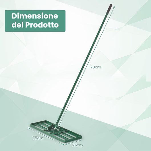 Rastrello Livellatore per Prato, Livellatore Giardino con Piastra Grande e Impugnatura Ergonomica, Rastrello Livellante per Prato, Campo da Golf, Fattoria e Pascolo (75 x 25 cm)