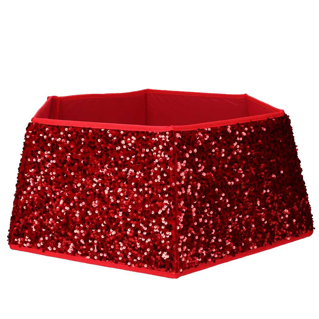 Copri base albero tessuto pieghevole rosso double face esagonale glitter cm ⌀68xh25