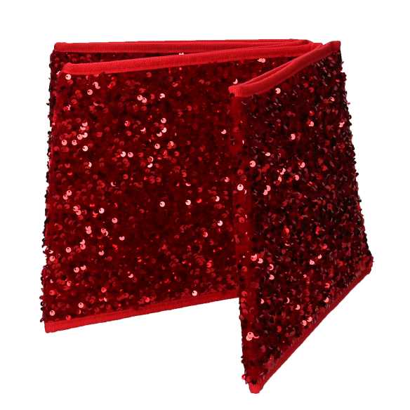 Copri base albero tessuto pieghevole rosso double face esagonale glitter cm ⌀68xh25