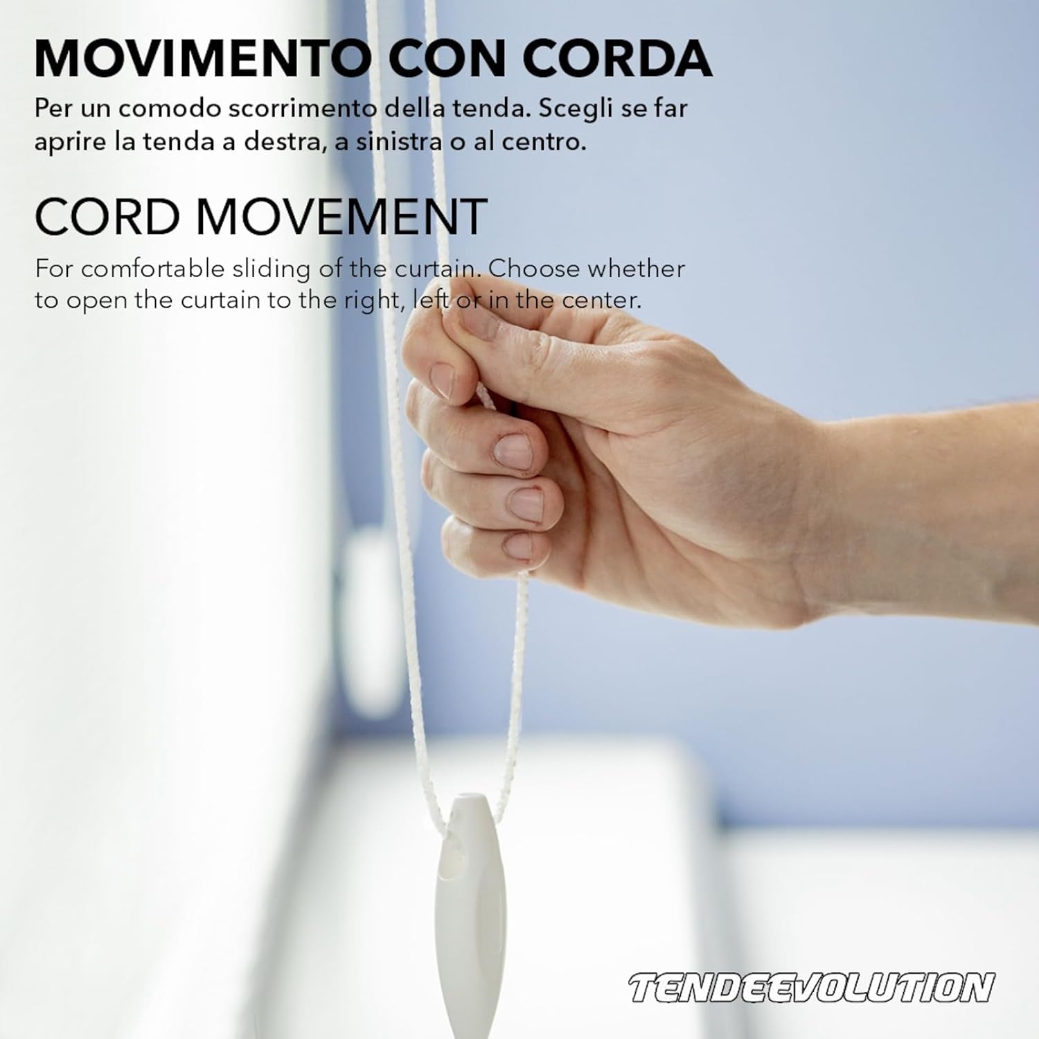 Binario Scorritenda da Soffitto in Alluminio Bianco, Curve Sporgenti 22cm, Movimento a Corda Apertura SX CM Lungh. 200cm