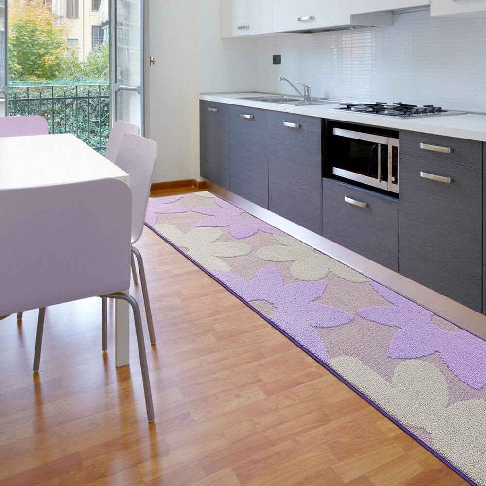 Tappeto Cucina 3D Fiore 50x90 cm Tridimensionale Morbido Moderno Passatoia Antiscivolo Viola