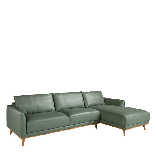 Divano chaise longue destro in pelle 295 x 160 x 90 cm colore verde