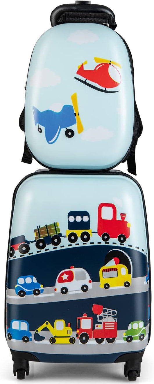 Set di Valigia per Bambini, 16" Valigia+ 12" Zaino, 2 Pezzi, con Ruote Girevoli a 360° e Maniglia Retrattile, Ideale per Viaggiare in Modo Comodo e Divertente (Modello 22)