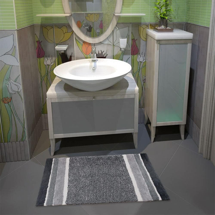 Tappeto Bagno Puro Cotone 55x90 cm Morbida Colori Vivaci Lavabile Made In Italy Grigio