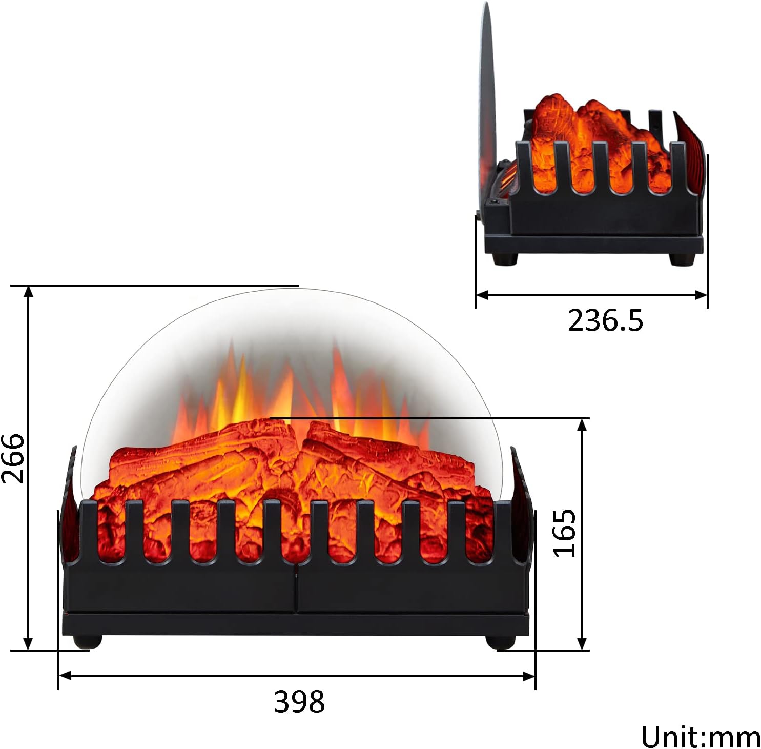 Camino elettrico Harry | Caminetto elettrico indipendente con effetto fiamma 3D | Nero