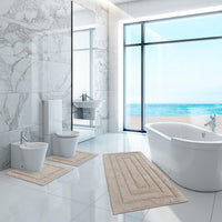 Tappeto Bagno Parure Set 3 Pezzi Puro Cotone Elegante Morbido Soffice Antiscivolo Tortora