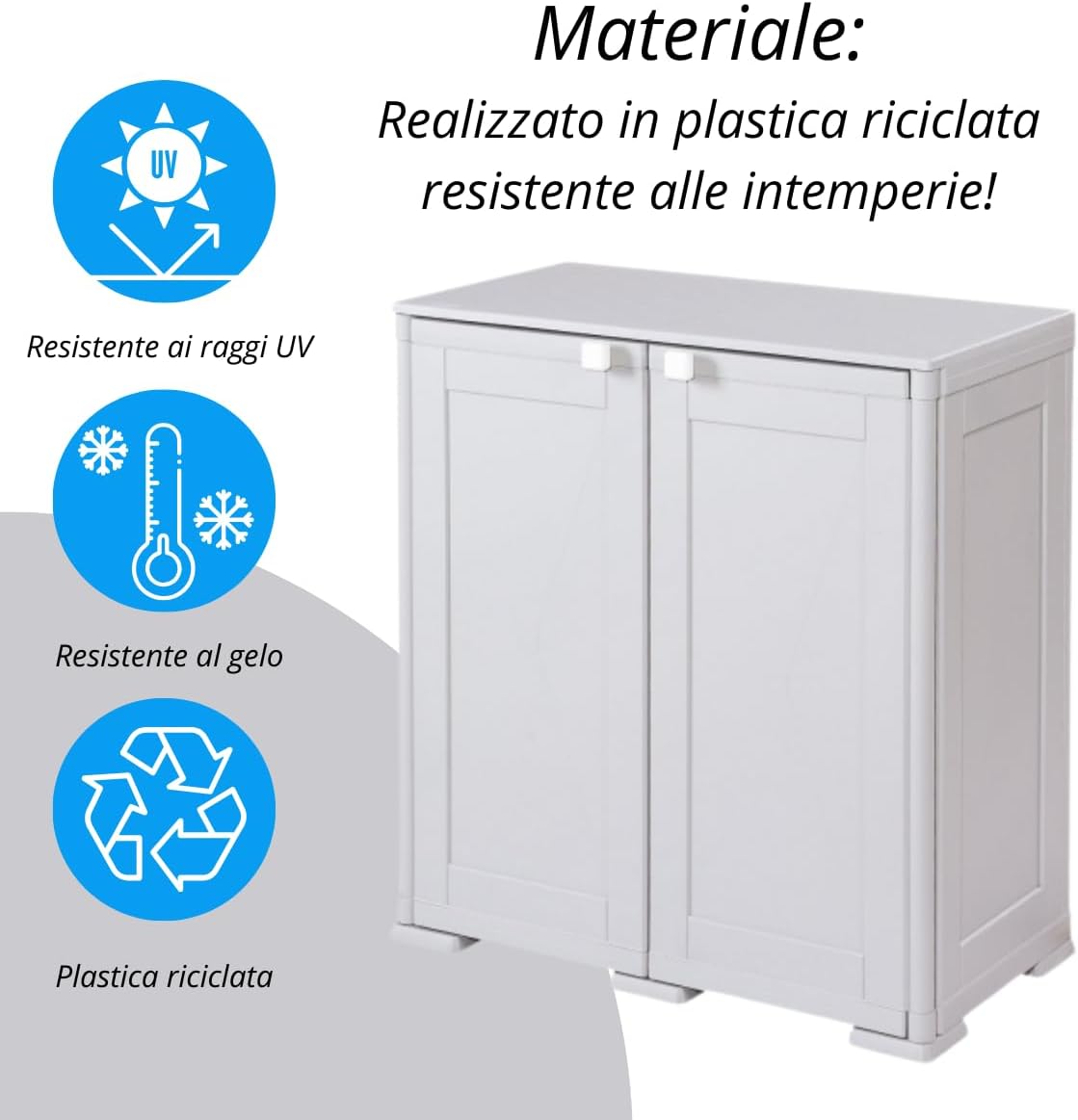 Armadio in plastica da esterno - Mobile Porta Scope contenitore con ripiani per giardino, garage, balcone