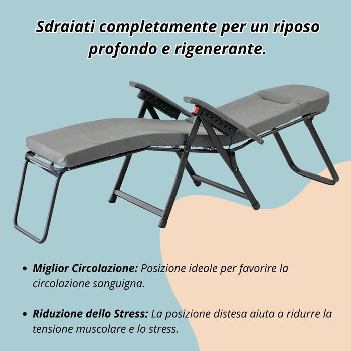 Sedia Sdraio Imbottita per Interno ed Esterno Con Poggiapiedi - Poltrona Relax Reclinabile fino a 180°