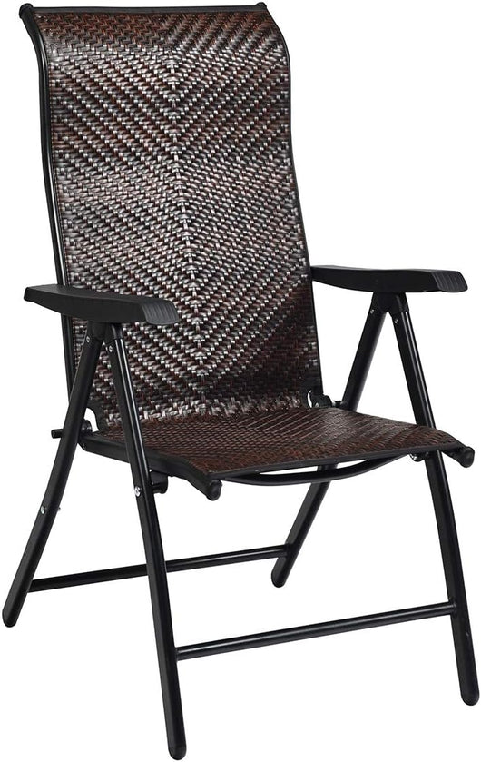 Sedie Pieghevoli in Rattan, Sedie Portatili in Vimini con Braccioli e Schienale Alto Regolabile, Ideale per Casa Cortile Giardino Balcone, Carico Massimo: 102 kg