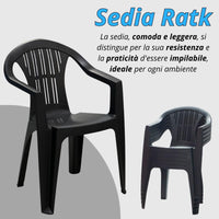 Sedia Da Giardino In Plastica Con Braccioli Impilabile - Set di 6 Sedie Per Esterno - Ratak - Antracite