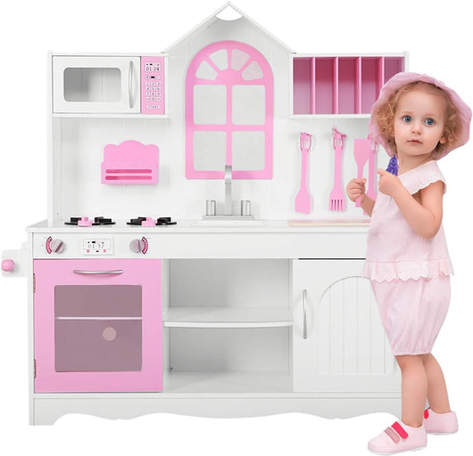 Set da Cucina Giocattolo per Bambini, Set da Cucina in Legno con Accessori da Cucina, Set da Cucina Giocattolo con Pentole in Legno per Bambini, per Bambini 3+ Anni